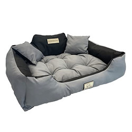 Produktbild von KingDog Hunde- und Katzenbett mit zwei Kissen Größe M 75x65 cm Dunkelgrau