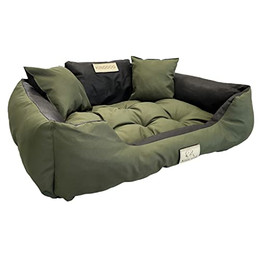 Produktbild von KingDog Hunde- und Katzenbett mit Zwei Kissen (M 75x65 cm, Grün) - 75 cm