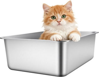 Produktbild von kisidus Katzentoilette Edelstahl Katzenklo 44,5 x 34,5 x 14 cm Geruchsfrei Leicht zu Reinigen, Edelstahl Offen, Metall-Katzenklo für Kätzchen und Kaninchen