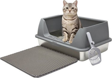 Produktbild von kisidus Katzentoilette Geschlossene Katzenklo Edelstahl 52 x 30 x 25 cm, Mit Hochwandigem Seitengehäuse Nicht-Klebrig & Einfach zu Reinigen