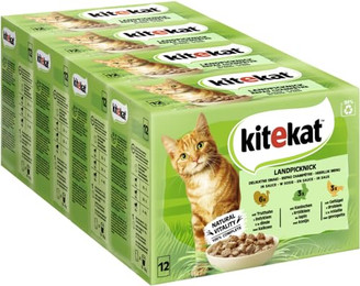 Produktbild von KITEKAT Delicate Flavours Nassfutter für ausgewachsene Katzen mit Pute, Kaninchen und Geflügel - 48 x 85 g