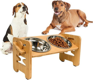 Produktbild von Kityhome Futternapf Höhenverstellbarer Hundenapf aus Bambus für kleine & mittlere Hunde, Höhenverstellbarer erhöhter Napf mit Edelstahlschale