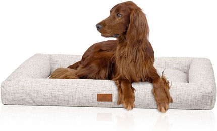 Knuffelwuff Box Hundebett Nivaro aus weichem Webstoff M-L 82 x 62cm Beige – Bild 1 von 3