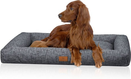 Knuffelwuff Box Hundebett Nivaro aus weichem Webstoff M-L 82 x 62cm Dunkelgrau – Bild 1 von 3