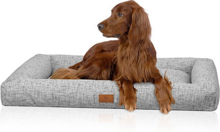 Knuffelwuff Box Hundebett Nivaro aus weichem Webstoff M-L 82 x 62cm Hellgrau – Bild 1 von 3
