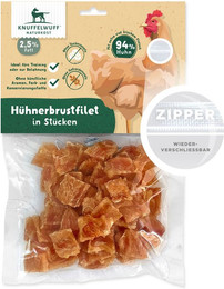 Produktbild von Knuffelwuff Hühnerbrustfilet in Stückchen - Premium Hundesnack aus fast 100% Hähnchenfleisch, 250g