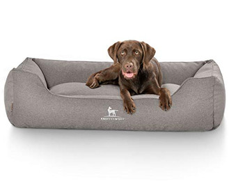 Produktbild von Knuffelwuff Hundebett Crispino aus Velours mit Handwebcharakter M-L 85 x 63 cm Grau
