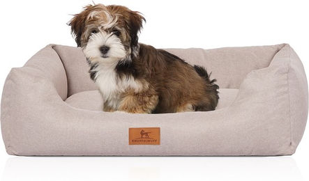 Knuffelwuff Hundebett Emma aus Velours mit feinem Handwebcharakter in Pastellfarben Beige S 70 x... – Bild 1 von 4