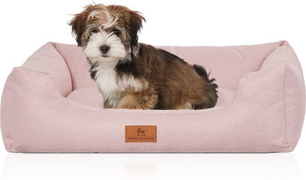 Knuffelwuff Hundebett Emma aus Velours mit Handwebcharakter in Pastellfarben – Bild 1 von 4