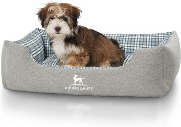 Knuffelwuff Hundebett Lennard aus Velours mit Karomuster – Bild 1 von 5