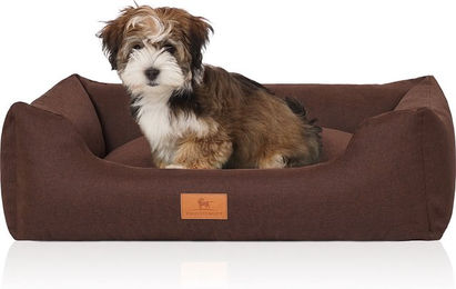 Knuffelwuff Hundebett Lotte aus Velours mit feinem Handwebcharakter Braun S 70 x 50cm – Bild 1 von 4
