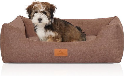 Knuffelwuff Hundebett Lotte aus Velours mit feinem Handwebcharakter Lichtbraun S 70 x 50cm – Bild 1 von 4