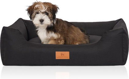 Knuffelwuff Hundebett Lotte aus Velours mit feinem Handwebcharakter Schwarz S 70 x 50cm – Bild 1 von 4