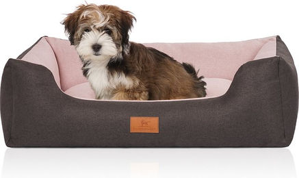 Knuffelwuff Hundebett Luke aus Velours mit feinem Handwebcharakter Schwarz-Rosa S 70 x 50cm – Bild 1 von 4