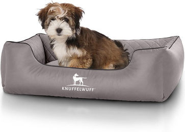 Knuffelwuff Hundebett Milan aus laser-gestepptem Kunstleder Grau S 70 x 50cm – Bild 1 von 5