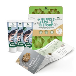 Produktbild von Knuffelwuff Hundekekse und Hundeeis Set mit Silikonform, Rezepten und Tubensnack Lachs