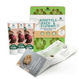 Produktbild von Knuffelwuff Hundekekse und Hundeeis Set mit Silikonform, Rezepten und Tubensnack Putencreme