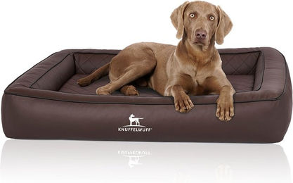 Knuffelwuff Orthopädisches Hundebett aus Laser gestepptem Kunstleder Hampstead S 70 x 50cm Braun – Bild 1 von 3