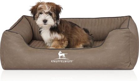 Knuffelwuff Orthopädisches Hundebett Columbia aus Kunstleder M-L 85x63cm Stone – Bild 1 von 4