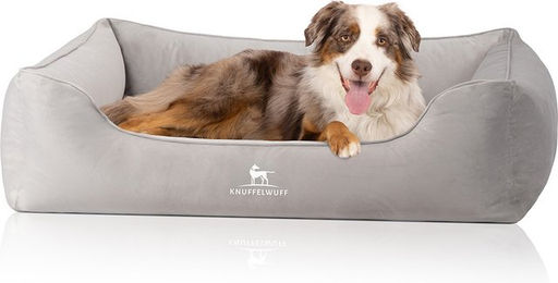 Knuffelwuff orthopädisches Hundebett Jona aus weichem wärmendem Samt M-L Grau – Bild 1 von 3