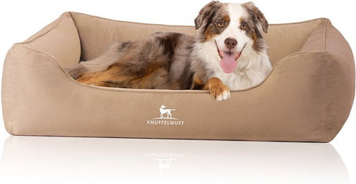 Knuffelwuff orthopädisches Hundebett Jona aus weichem wärmendem Samt XLCamel – Bild 1 von 3