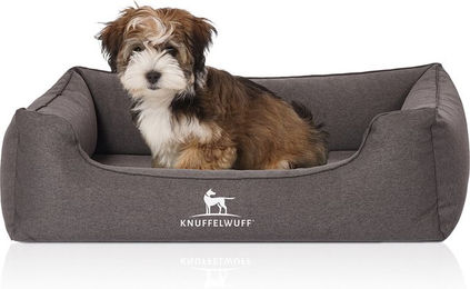 Knuffelwuff Orthopädisches Hundebett Leano aus Velours mit Handwebcharakter Schwarz S 70 x 50cm – Bild 1 von 4