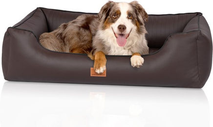 Knuffelwuff orthopädisches Hundebett Lovelock aus Kunstleder M-L 85x63cm Braun – Bild 1 von 5
