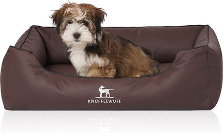 Knuffelwuff Orthopädisches Hundebett Madison aus laser-gestepptem Kunstleder Braun S 70 x 50cm – Bild 1 von 4