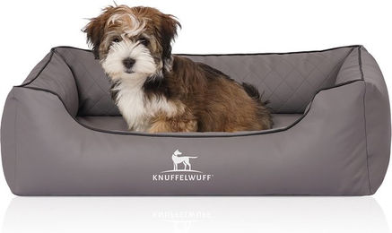 Knuffelwuff Orthopädisches Hundebett Madison aus laser-gestepptem Kunstleder Grau S 70 x 50cm – Bild 1 von 4