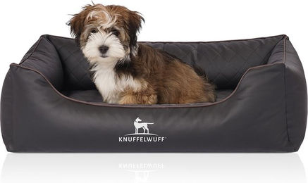 Knuffelwuff Orthopädisches Hundebett Madison aus laser-gestepptem Kunstleder Schwarz S 70 x 50cm – Bild 1 von 4