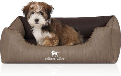 Knuffelwuff Orthopädisches Hundebett Outlander aus laser-gestepptem Kunstleder Natur/Braun S 70 x... – Bild 1 von 7