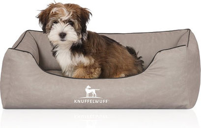 Knuffelwuff Orthopädisches Hundebett Rockland aus Kunstleder Hellgrau M-L – Bild 1 von 5