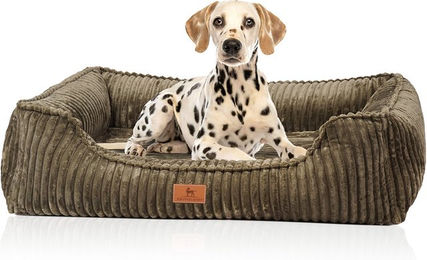 Knuffelwuff orthopädisches Hundebett Sedona aus kuschelig weichem Breitcord M-L Khaki – Bild 1 von 3