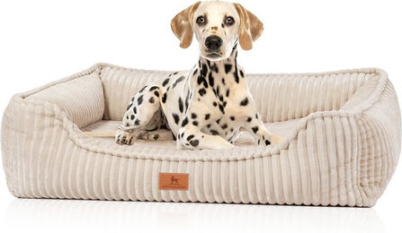 Knuffelwuff orthopädisches Hundebett Sedona aus kuschelig weichem Breitcord S Beige – Bild 1 von 3