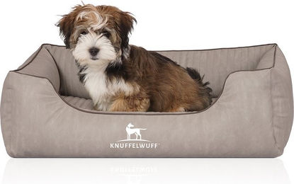 Knuffelwuff Orthopädisches Hundebett Tampa aus laser-gestepptem Kunstleder Grau S 70 x 50cm – Bild 1 von 4