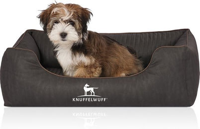 Knuffelwuff Orthopädisches Hundebett Tampa aus laser-gestepptem Kunstleder Schwarz S 70 x 50cm – Bild 1 von 4