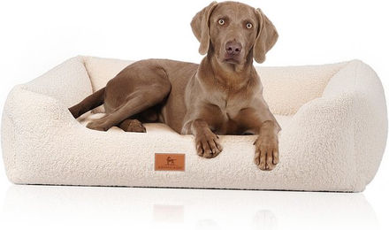 Knuffelwuff orthopädisches Hundebett Wollekopp aus kuscheligem Teddy Material M-L 85 x 63cm Beige – Bild 1 von 3