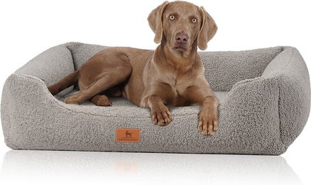 Knuffelwuff orthopädisches Hundebett Wollekopp aus kuscheligem Teddy Material XL 105 x 75cm Grau – Bild 1 von 3