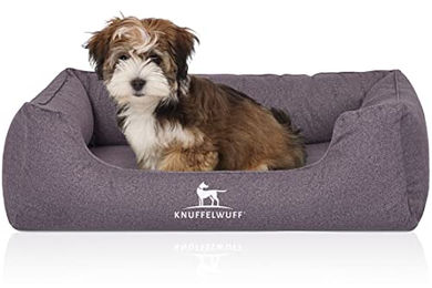 Knuffelwuff Orthopädisches Wasserabweisendes Hundebett Malou aus Velours M-L 85x63cm Grau – Bild 1 von 4