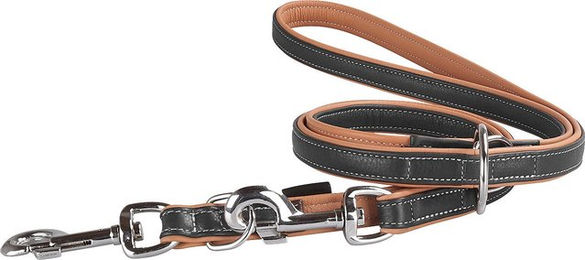 Produktbild von Knuffelwuff weiche verstellbare Echtleder Hundeleine Arcadia Schwarz, Länge 200cm, Breite 1,5cm