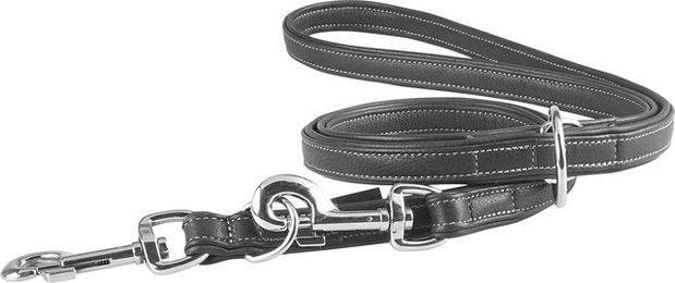 Produktbild von Knuffelwuff weiche verstellbare Echtleder Hundeleine Midpines Schwarz, Länge 200cm, Breite 2,0cm