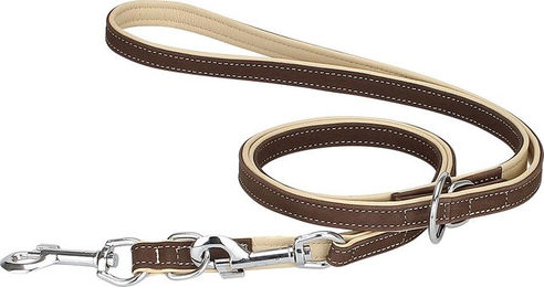 Produktbild von Knuffelwuff weiche verstellbare Nubuk-Echtleder Hundeleine Orlando Braun/Beige, Länge 200cm,...