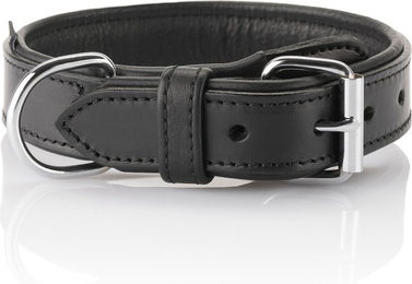 Knuffelwuff weiches Echtleder Hundehalsband mit Schnallenschutz Detroit Schwarz 35-43cm, 3,2cm – Bild 1 von 3