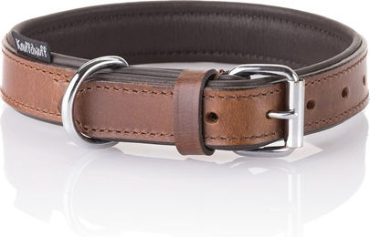 Knuffelwuff weiches Echtleder Hundehalsband Ticino, Braun, 24-30cm – Bild 1 von 2