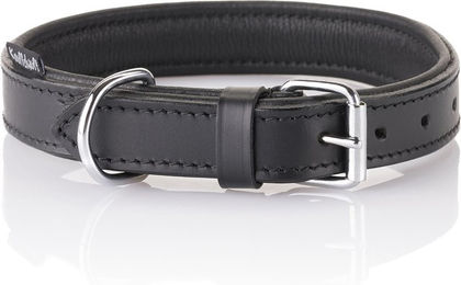 Knuffelwuff weiches Echtleder Hundehalsband Ticino, Schwarz, 24-30cm – Bild 1 von 2