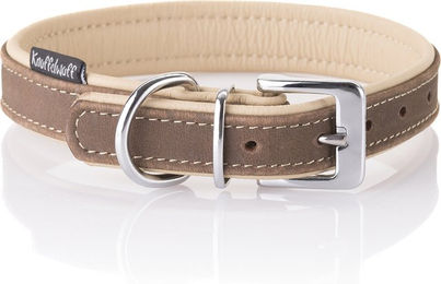 Knuffelwuff weiches Nubuk-Echtleder Hundehalsband Orlando Braun/Beige, 36-45cm, 2,5cm – Bild 1 von 4