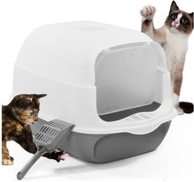 KomfortHome Katzentoilette Geschlossene Katzentoilette mit Schaufel 50x35x35cm Schwingklappe, Haubentoilette Katzenklo Streugitter geruchshemmend hygienisch kompakt – Bild 1 von 5