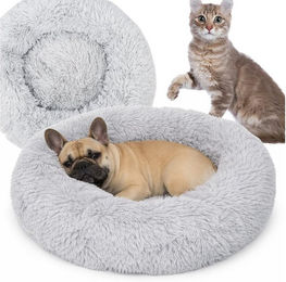 Produktbild von KomfortHome Tierbett Hundebett Katzenbett Donut 60cm Plüsch Shaggy Rutschfest Klein, Haustierbett Rund Flauschig Waschbar Katzen Kleine Hunde