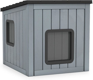 Produktbild von KOMFOTTEU Hundehütte, Katzenhaus aus PP mit 2 Türen und geneigtem Dach