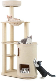 Produktbild von KOMFOTTEU Kratzbaum aus Holz mit Doppelstockhaus, Liegeplatz und Hängematte